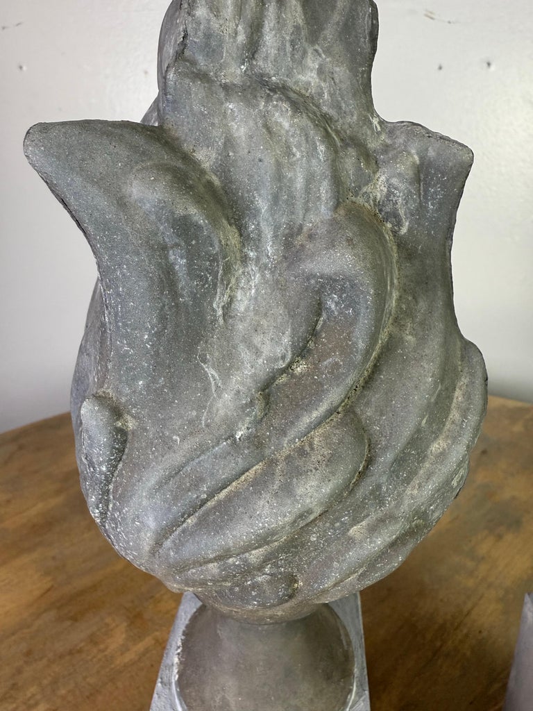 Pair of 19th C. Zinc Flames on Wood Bases