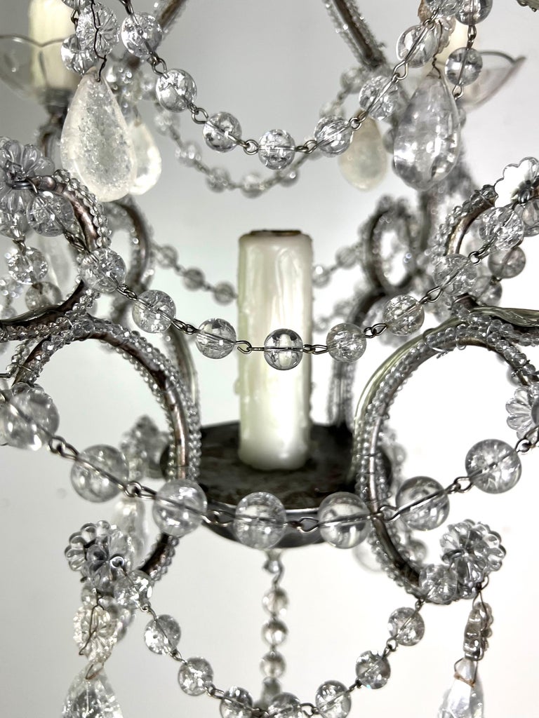 French (4) Light Rock Crystal Beaded Chandelier C. 1930's