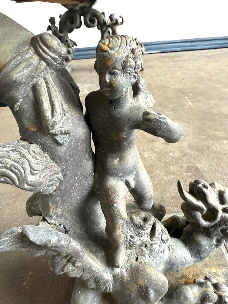 French Bronze Figural Coffee Table with Travertine Top