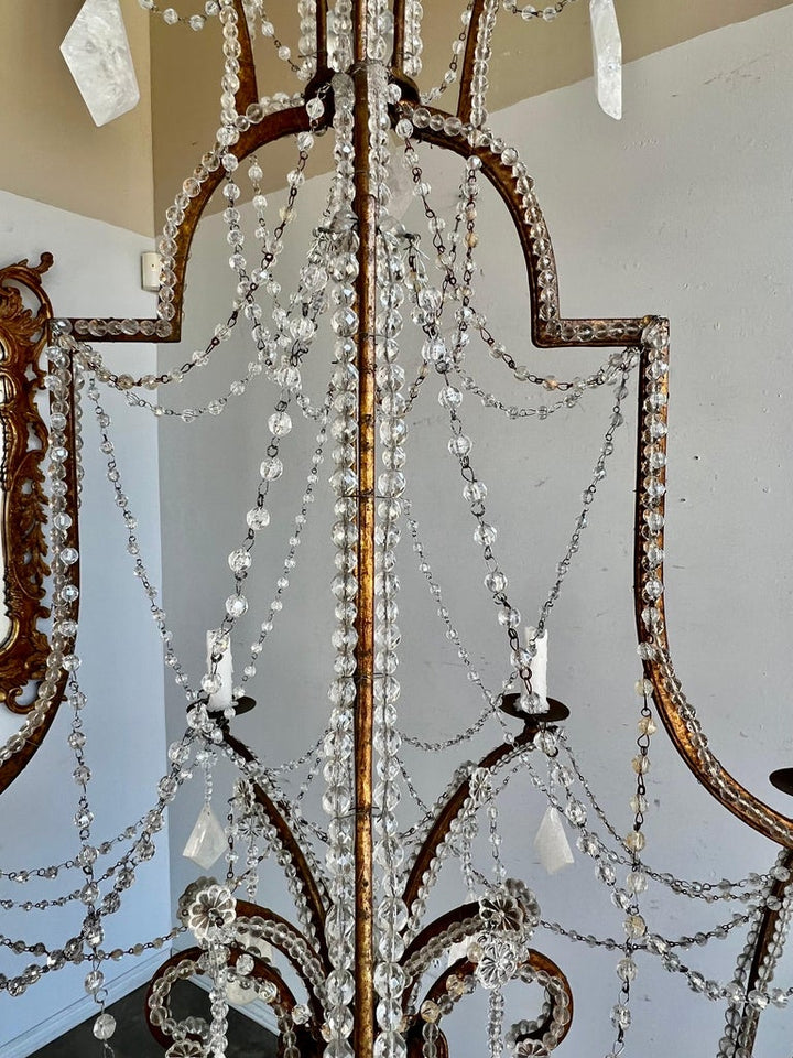 Monumental Wrought Iron & Rock Crystal Chandelier