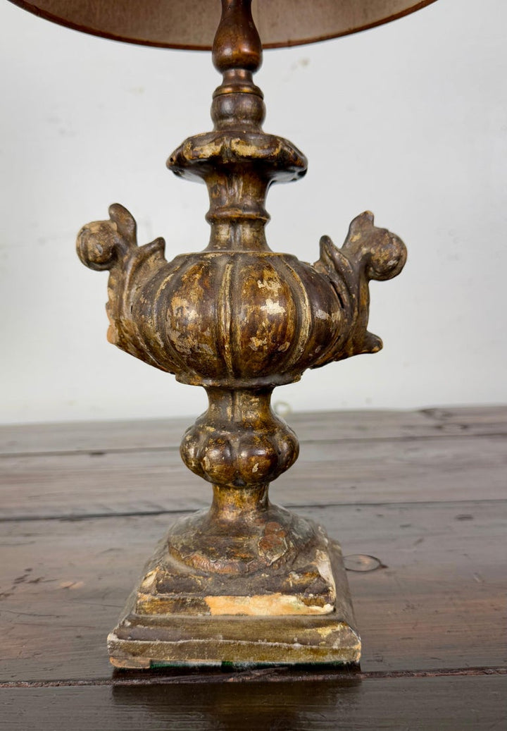 Italian Giltwood Urn Lamp w/ Parchment Shade