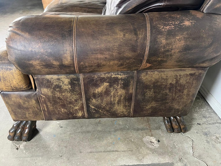 Mid-20th C. Leather Upholstered Sofa w/ Lion Paw Feet
