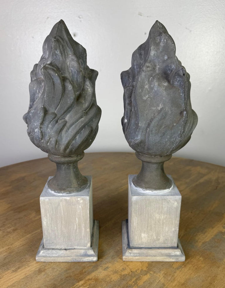 Pair of 19th C. Zinc Flames on Wood Bases