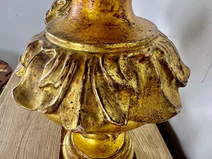 Pair of Italian Gilt Wood Carved Lamps on Faux Marble Bases