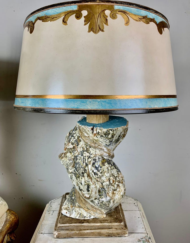 Italian Painted Column Lamps with Parchment Shades, Pair