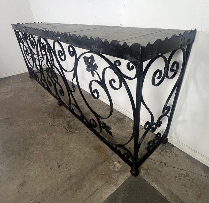 Spanish Wrought Iron Console w/ Sectioned Slated Top C. 1920
