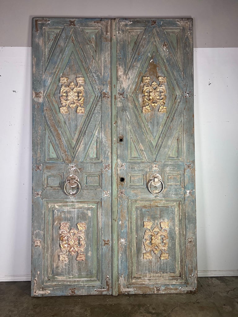 Pair of Italian Painted & Parcel Gilt Doors C. 1900