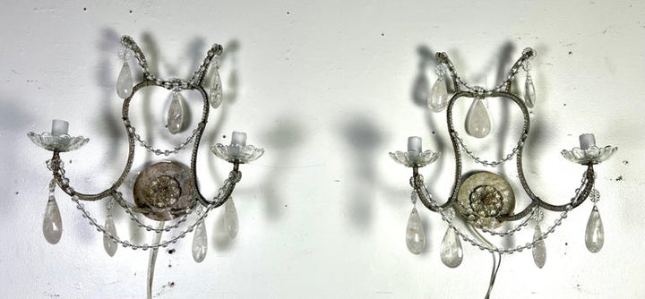 Pair of 2-Light Rock Crystal Beaded Sconces