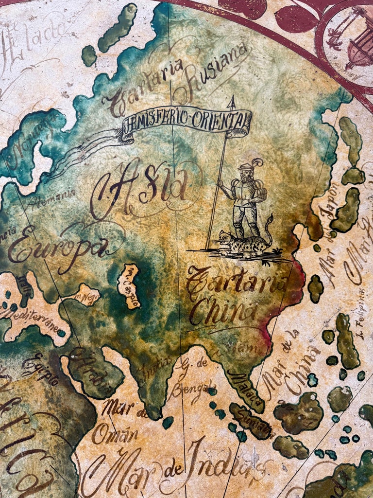 Hand-Painted Italian Map Center Table, circa 1940s
