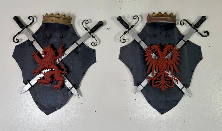 Pair of Vintage Iron Heraldic Wall Plaques