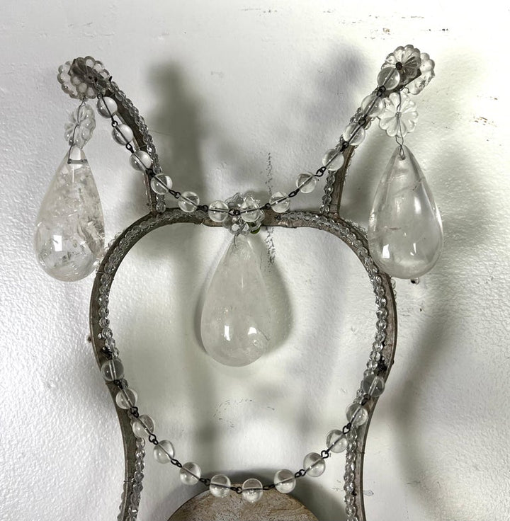 Pair of 2-Light Rock Crystal Beaded Sconces