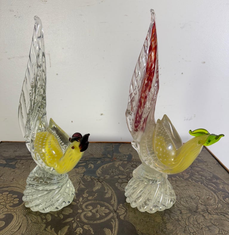 Pair of Italian Murano Roosters C. 1930's