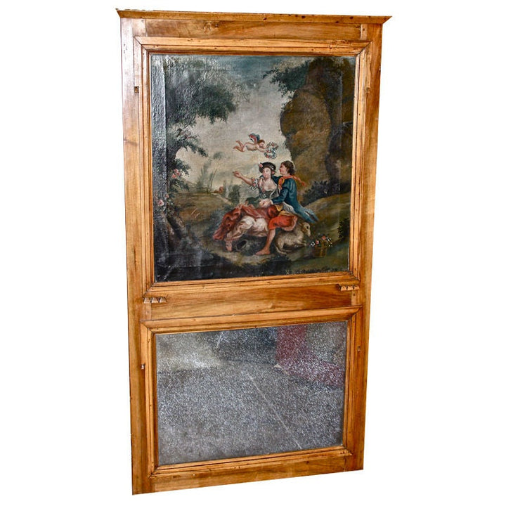 Carved Walnut Trumeau with inset Painting