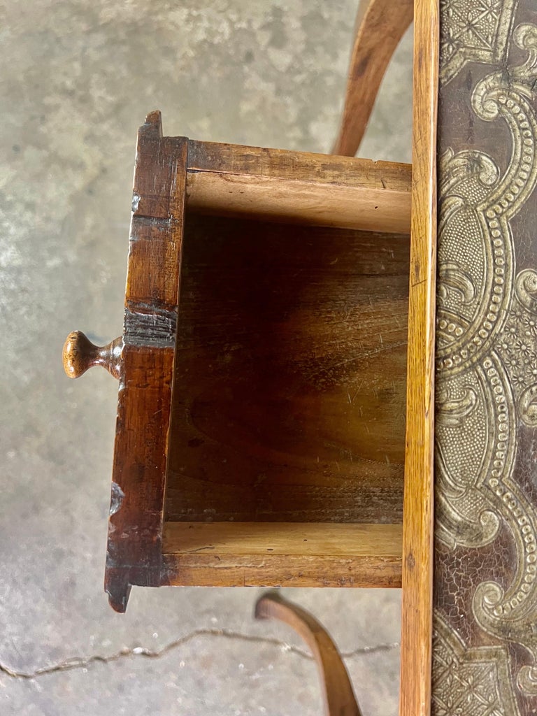 19th C. English Game Table w/Embossed Leather Top