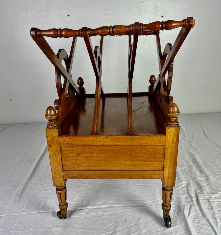 19th C. English Maple Magazine Rack w/ Drawer and Casters