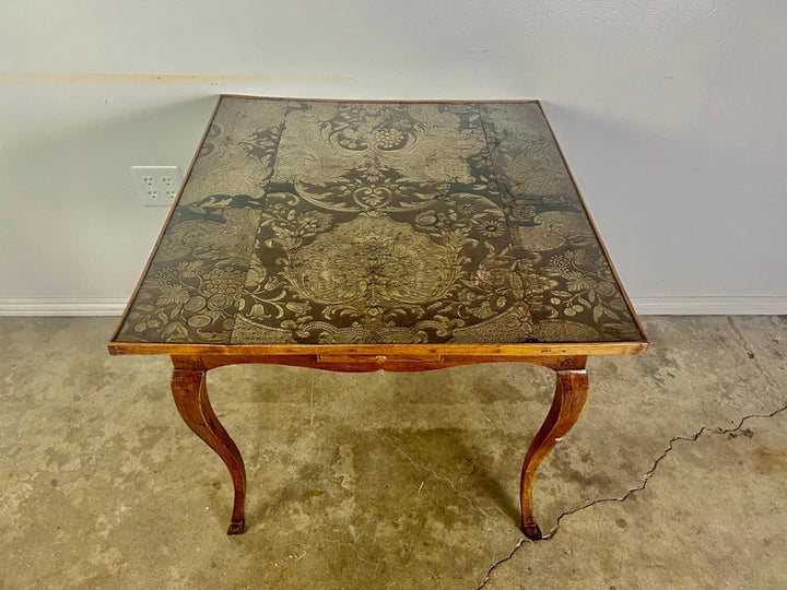 19th C. English Game Table w/Embossed Leather Top