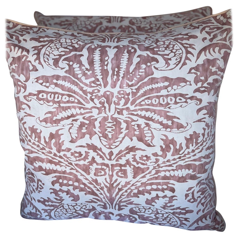 Custom  Pink & White Glicine Fortuny Patterned Textile Pillow