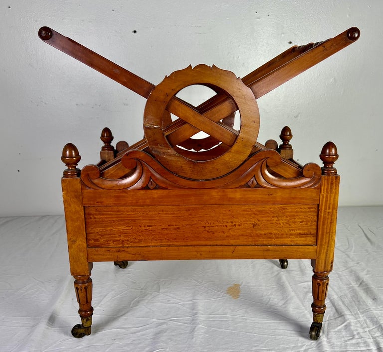 19th C. English Maple Magazine Rack w/ Drawer and Casters