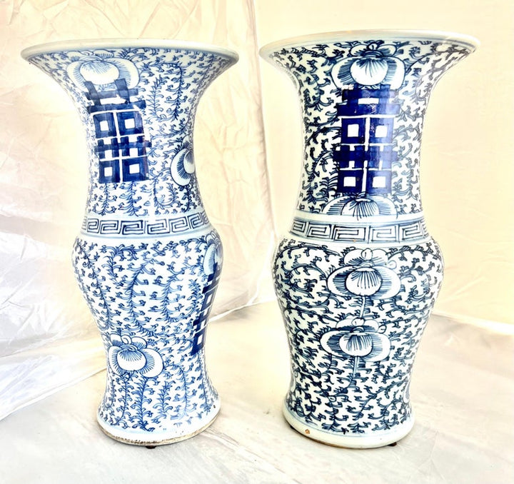 19th C. Blue & White Chinese Export Vases, Pair