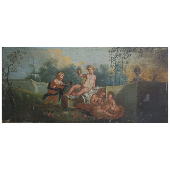 Italian Putti Oil Painting, circa 1940