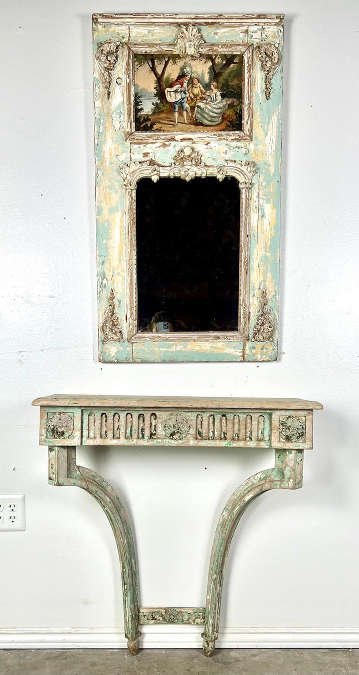 French Louis XVI Style Painted Console and Mirror