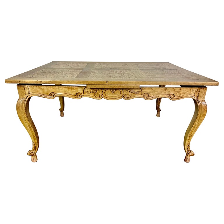 19th Century French White Oak & Burl Walnut Dining Table