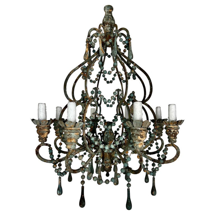 Italian Style Wood and Iron Chandelier with Wood Drops By MLA