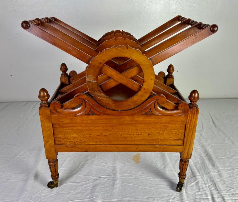 19th C. English Maple Magazine Rack w/ Drawer and Casters