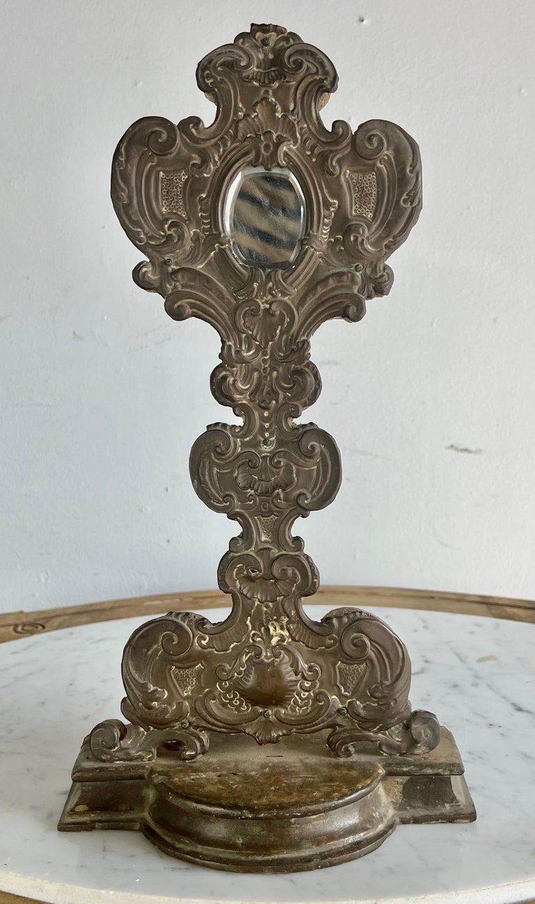 19th C. Italian Wood & Metal Embossed Relicquary