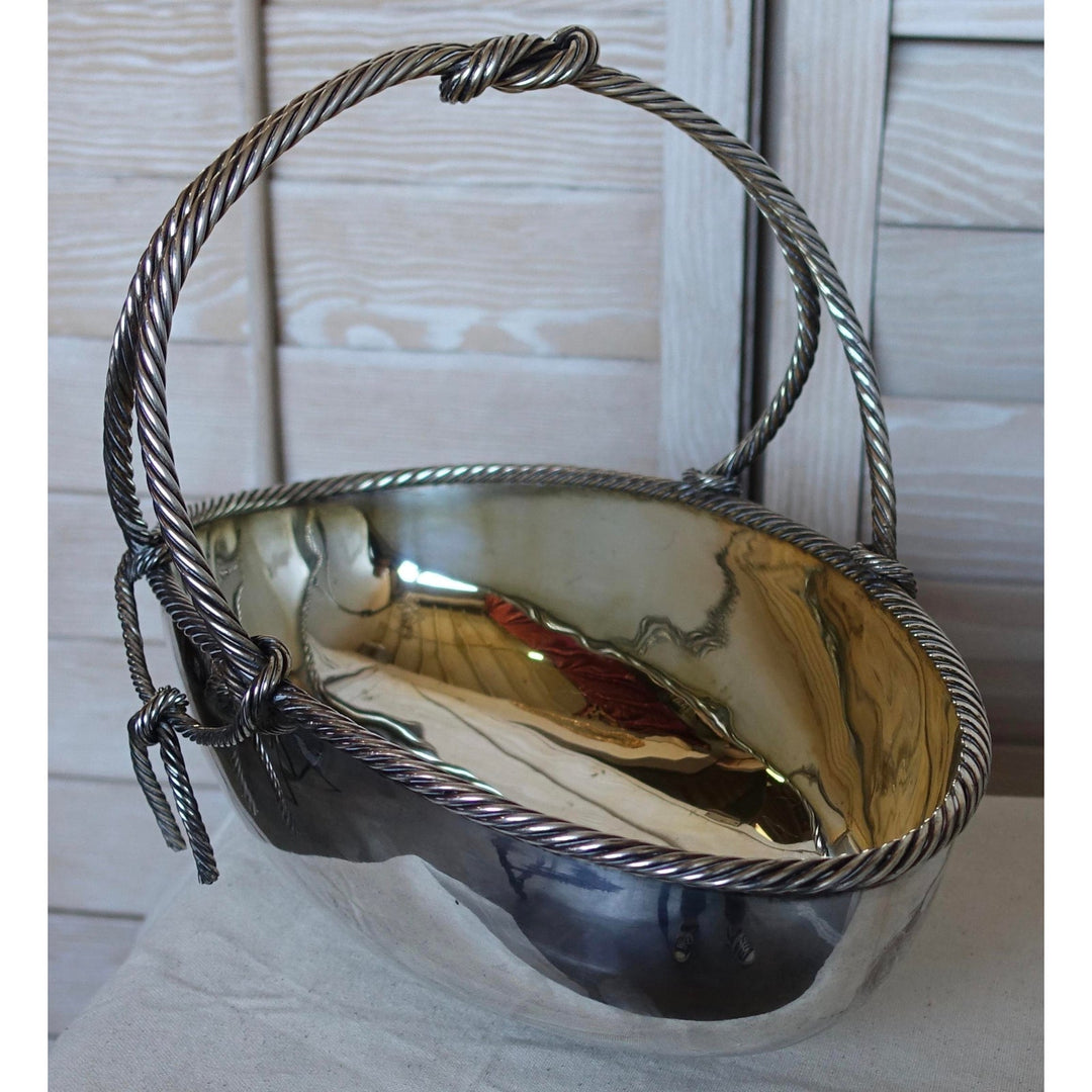 Italian Silverplate Basket With Double Rope Handle