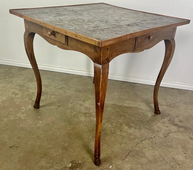 19th C. English Game Table w/Embossed Leather Top