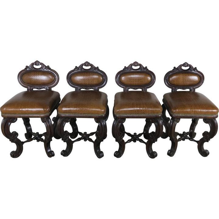 Set of Four French Embossed Leather Stools, circa 1900