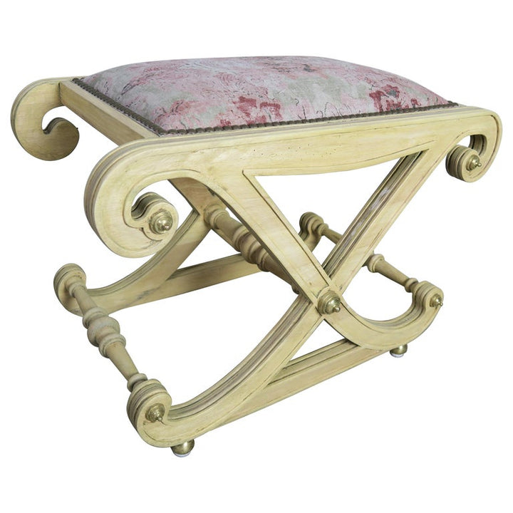 Italian Style "X" Bench w/ Chinoiserie Linen Fabric