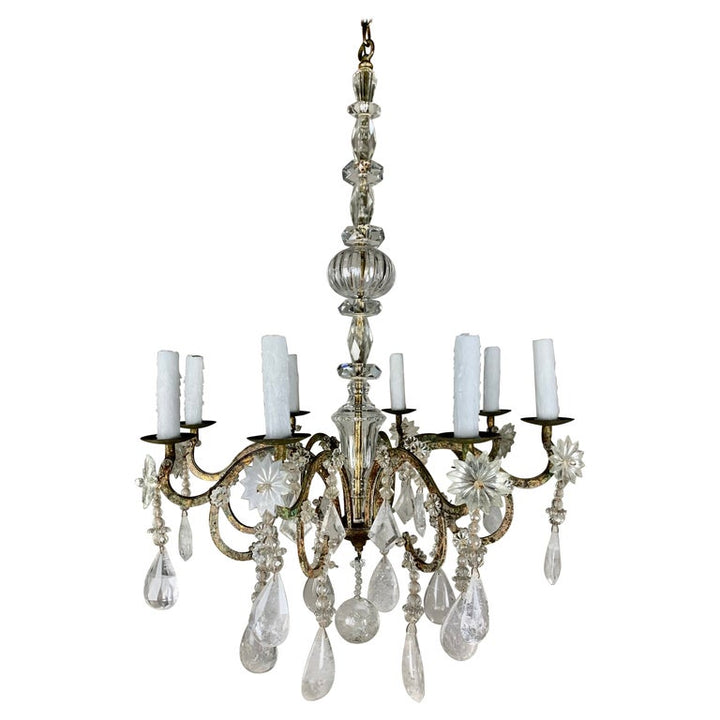 Eight Light Rock Crystal Chandelier C. 1930's