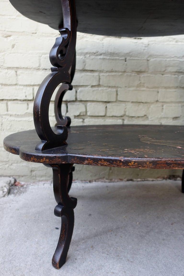 English Scalloped Black and Gold Chinoiserie Table