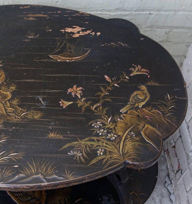 English Scalloped Black and Gold Chinoiserie Table