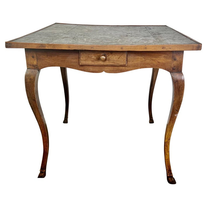 19th C. French Game Table w/Embossed Leather Top