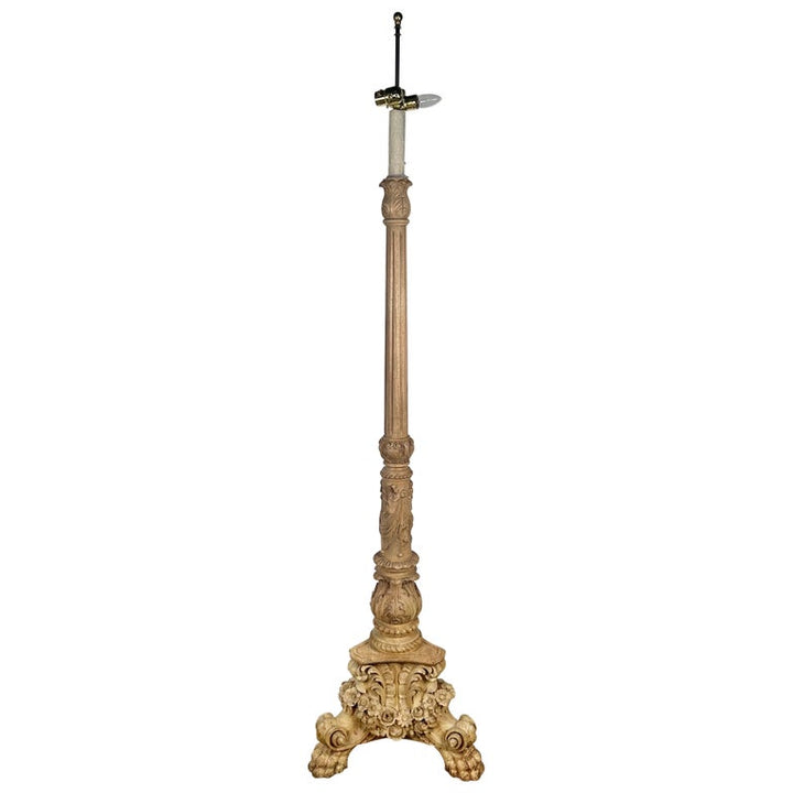 19th C. French Carved Bleached Walnut Standing Lamp