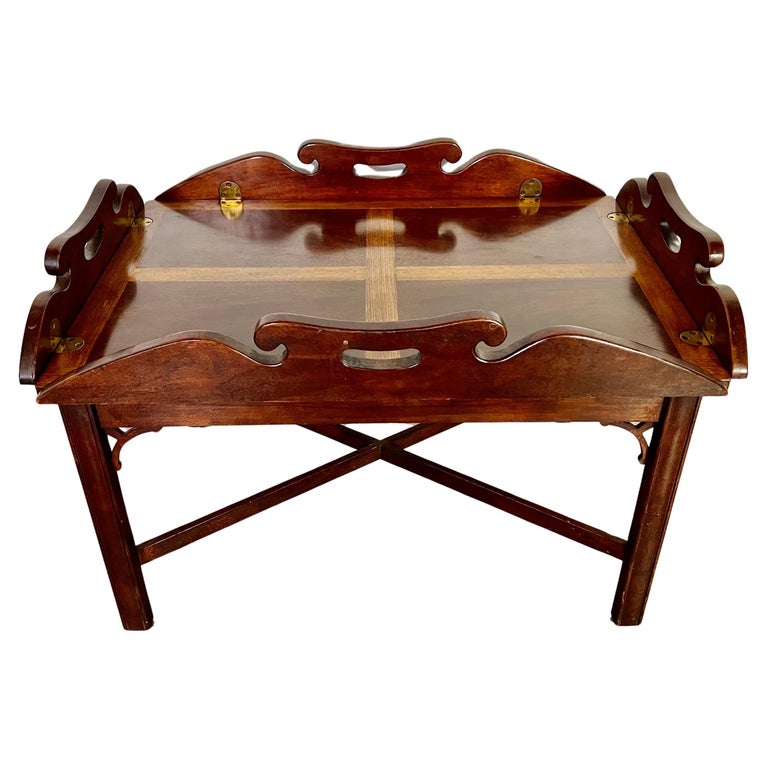 English Chippendale Inlaid Mahogany Tea Table C. 1940's