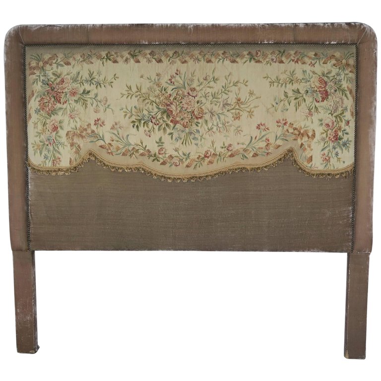 19th Century Aubusson and Rose Velvet Headboard