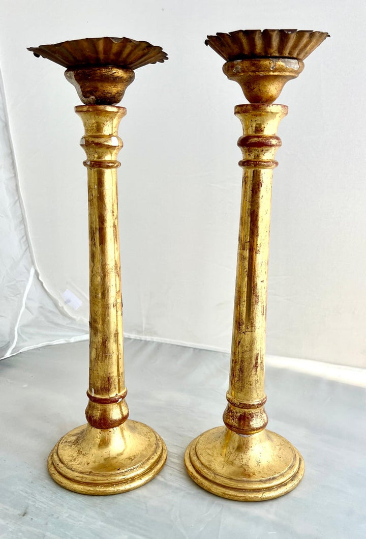 19th C. Italian Giltwood & Iron Candlesticks