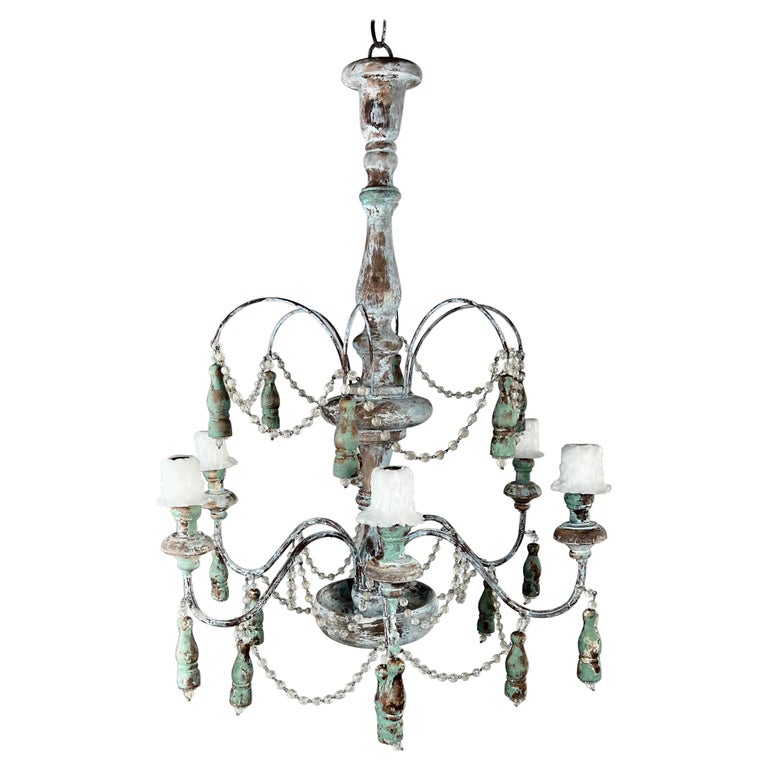 Aqua Painted French Six Light Chandelier by MLA