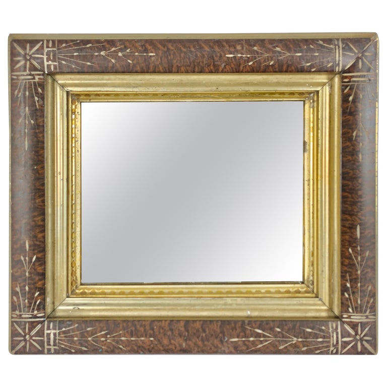 Petite English Wood Mirror with Giltwood Detail