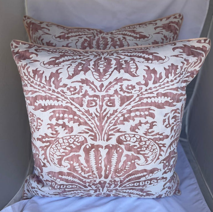 Pair of Pink & White Fortuny Style Pillows