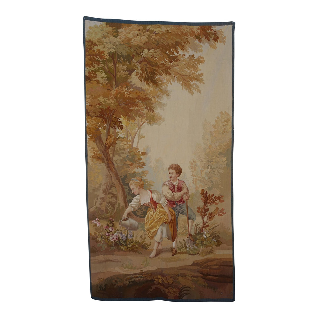 19th Century Antique Aubusson Tapestry of Young Couple