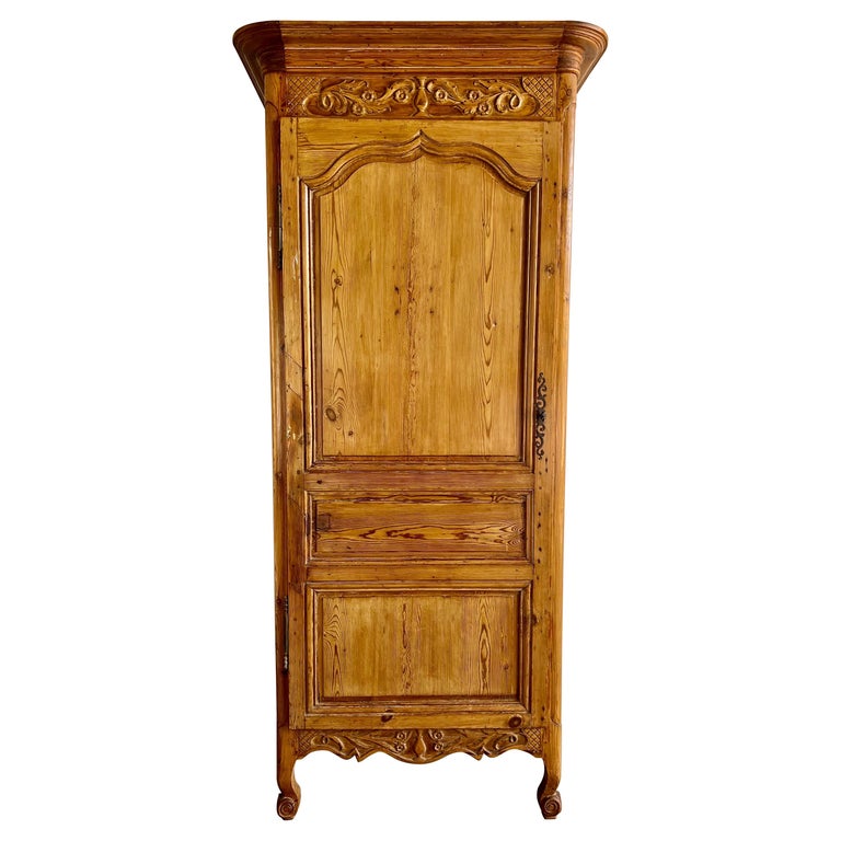 19th Century French Provincial Pine Cabinet With Acanthus Carving