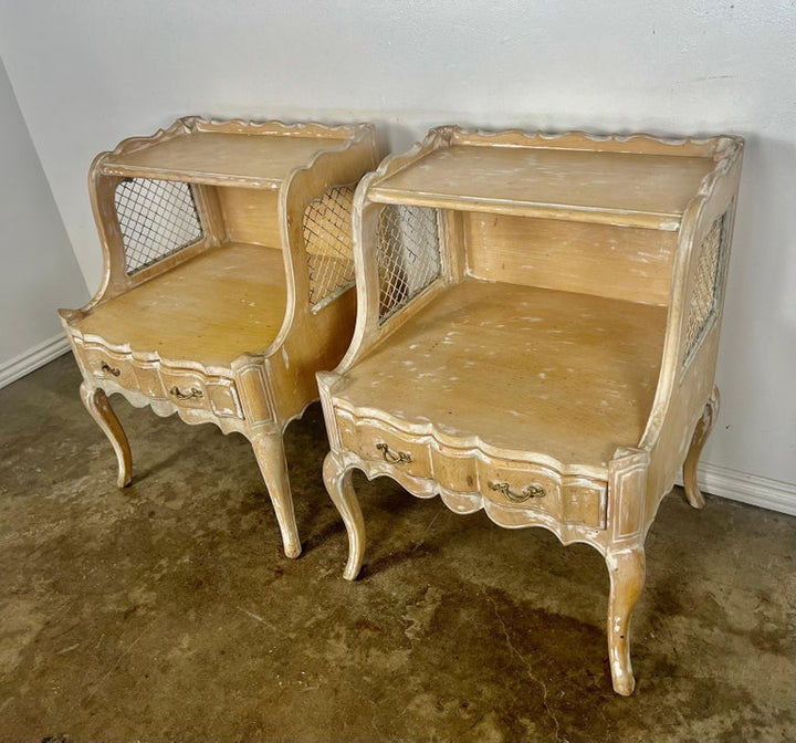 Pair of French Two Tier Side Table w/ Iron Insets C. 1930's