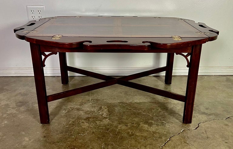 English Chippendale Inlaid Mahogany Tea Table C. 1940's