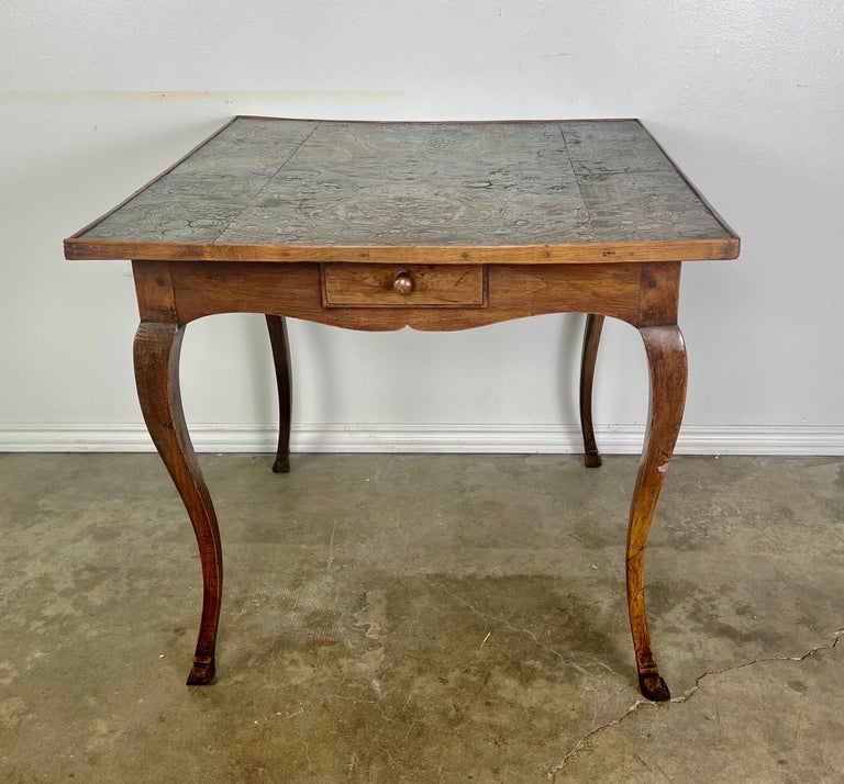 19th C. French Game Table w/Embossed Leather Top