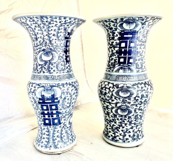 19th C. Blue & White Chinese Export Vases, Pair